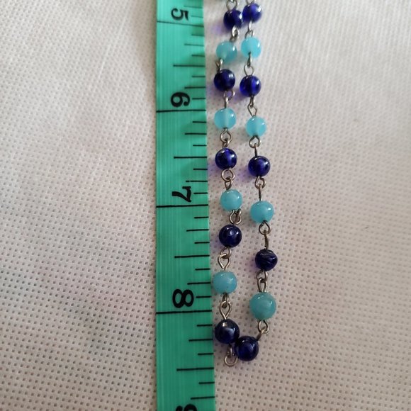 16" Silver Tone Blue Glass Bead Strand Necklace ND Jewelry Handmade Women Style - Picture 4 of 4